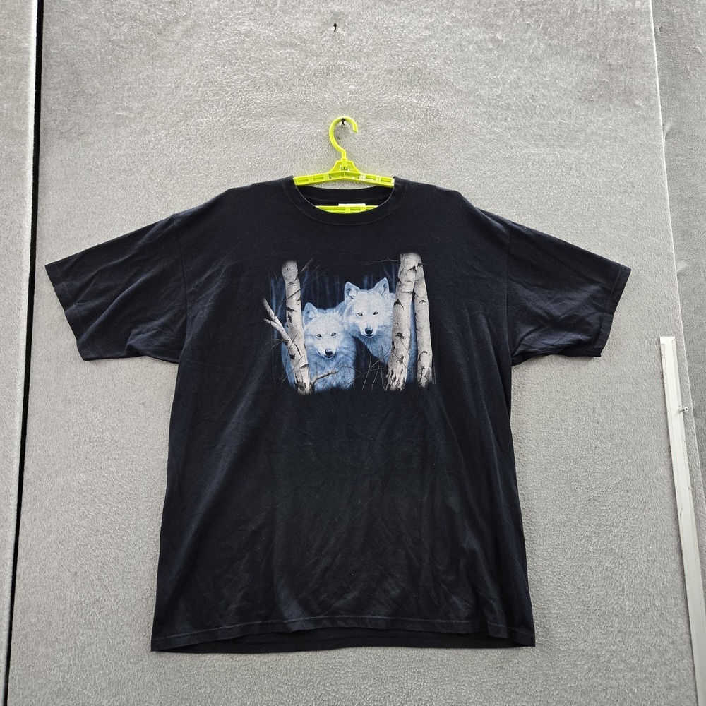 VINTAGE Wolve Pack Shirt 2X Black Graphic Wolves Short Sleeve Logo